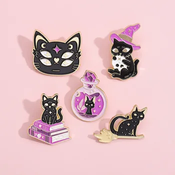 Pin Klub | Punk Čarodejnice Mačka Vlastné Brošňa Gotický Čarovný Lektvar Kniha, Klobúk Halloween Oblečenie Accessorie Zvierat Odznaky Darčeky Veľkoobchod